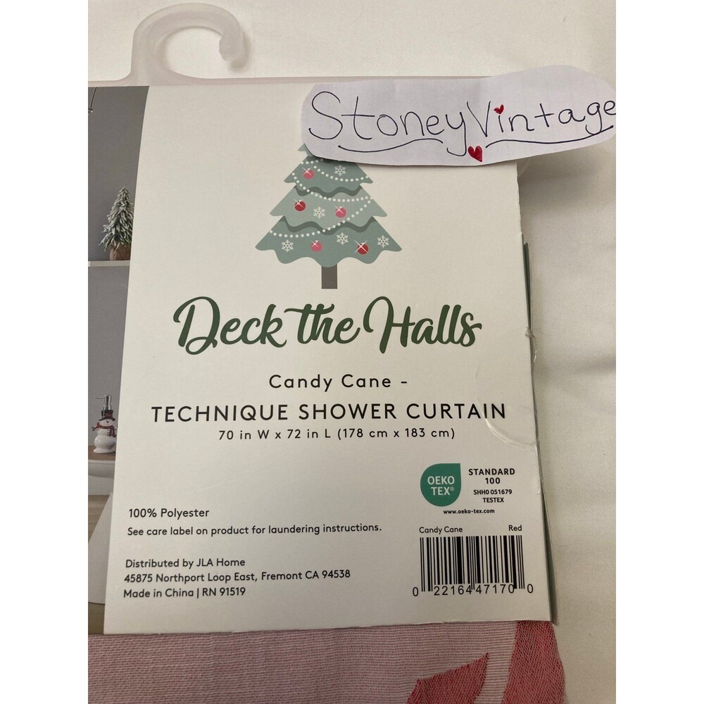 Pink candy cane with pink bow christmas shower curtain - Picture 7 of 7